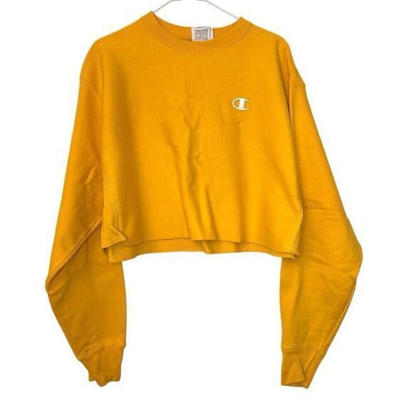 Champion Reverse Weave Raw Hem Crew Neck Crop Pullover Sweatshirt Orange Large - Picture 1 of 6